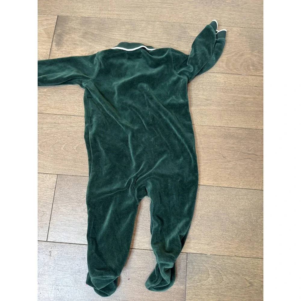 Ralph Lauren Footed Coverall‎ Baby 6M Green Velour Polo Collar Snap One-piece